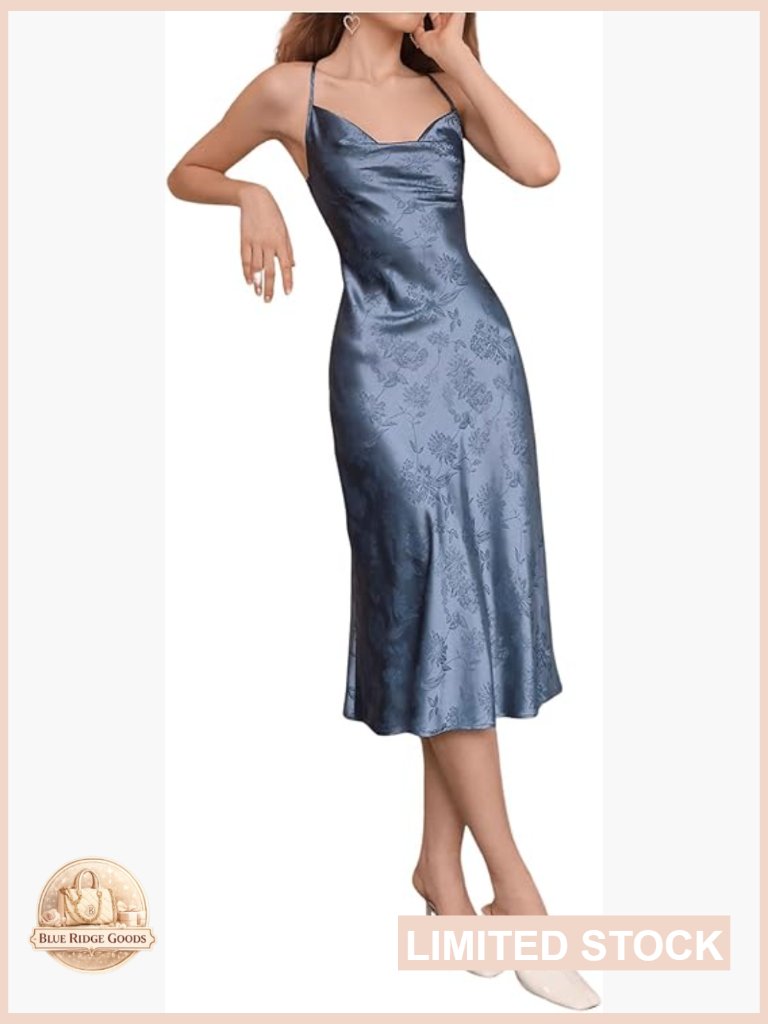 Satin Cowl Neck Midi Slip Dress Sleeveless Spaghetti Strap Party Cocktail